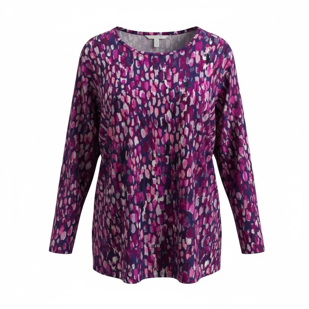 Chicos Purple Pink Abstract Brushstroke Long Sleeve Top Size 4 XXL Casual Artsy - Picture 2 of 10